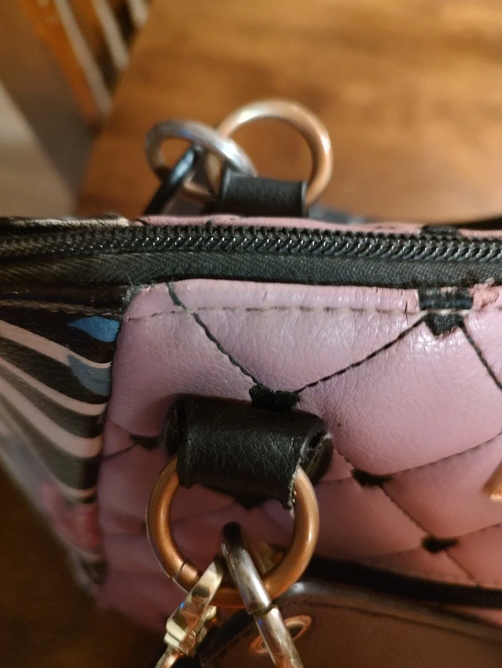 Betsey Johnson Pink Quilted Satchel with Floral & Stripes